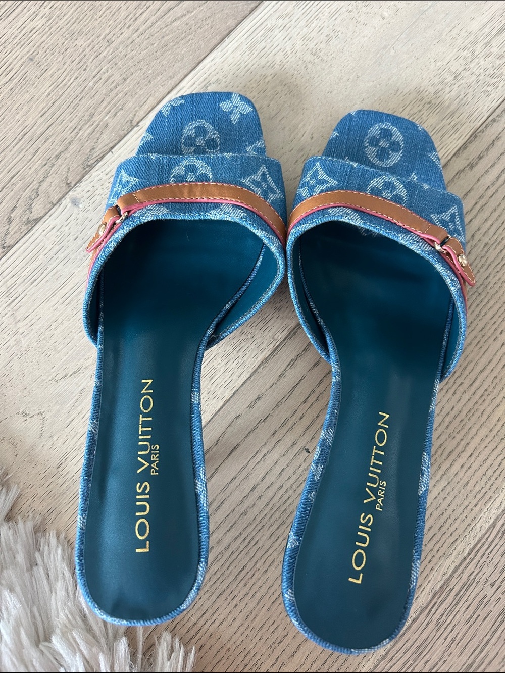 Louis Vuitton Blue Denim Slide Sandals